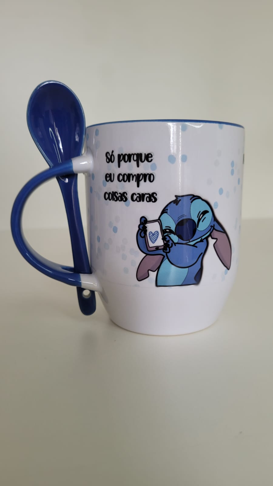 Caneca de cerâmica branca com colher, alça e interior coloridos PERSONALIZADA - Imagem 14